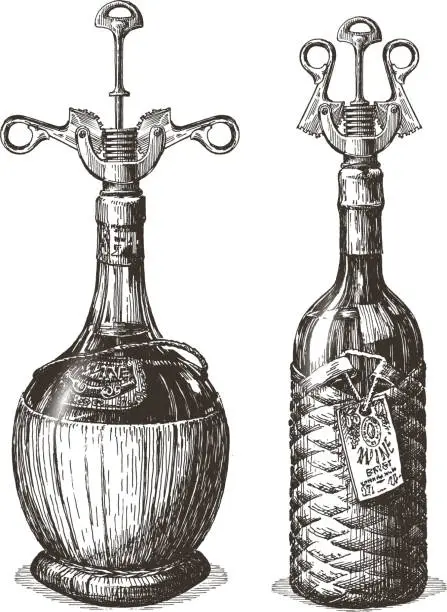 Vector illustration of corkscrew vector logo design template. wine bottle or drinks icon