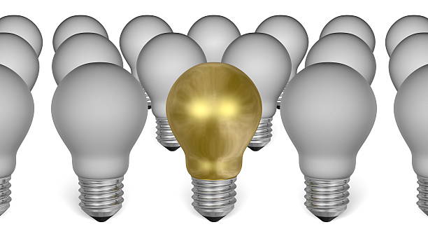 istock One golden light bulb among grey ones 467145937