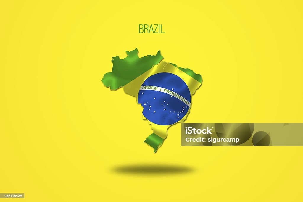 Bandera brasileña en Mapa de Brasil. - Ilustración de stock de Amarillo - Color libre de derechos