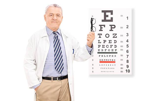 istock Optometrist holding glasses in front of eye chart 467148724