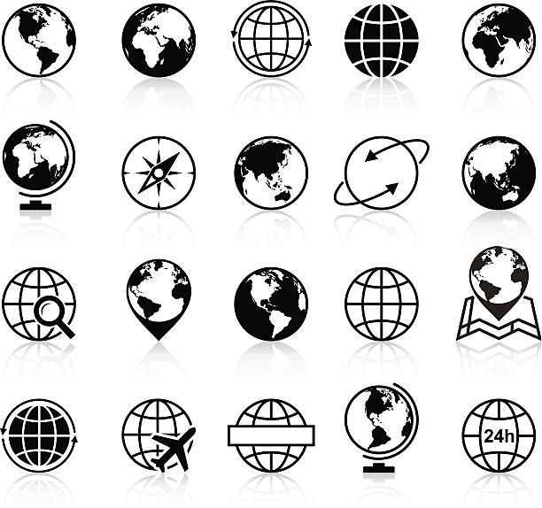 ilustrações, clipart, desenhos animados e ícones de globos símbolos e ícones-ilustração - direction arrow sign globe planet