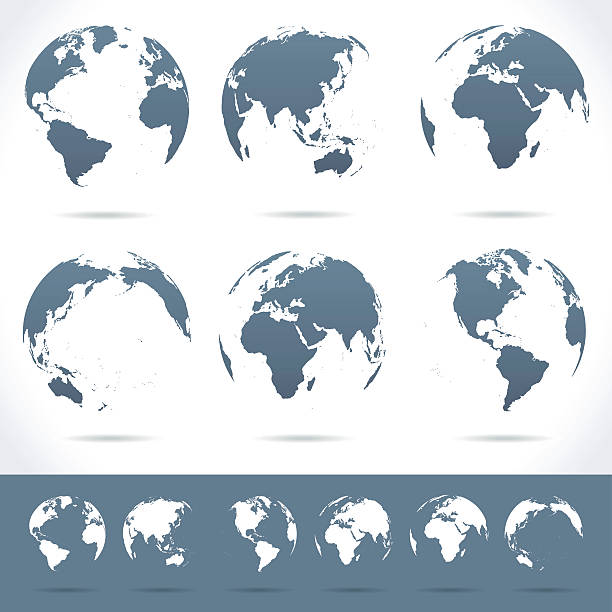 Globes set - illustration Vector set of different globe views. map silhouettes stock illustrations