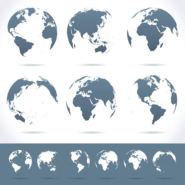 Globes set - illustration Vector set of different globe views. black and white map of united states stock illustrations