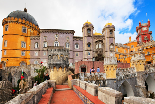 Sintra, Portugal - October 3, 2013: Tourists in front of Pena National Palace - Romanticist palace in municipality of Sintra