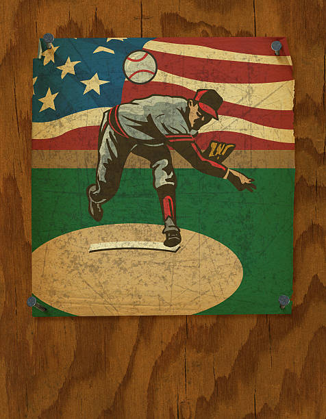 baseball player-pitcher 포스터-레트로 스타일의 - old fashioned baseball baseballs retro revival 뉴스 사진 이미지