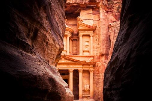 The end of the Siq, with its dramatic view of Al Khazneh (\