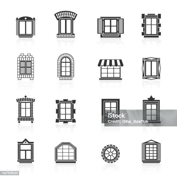 Vintage Windows Set Flat Exterior Icons Stock Illustration - Download Image Now - Window Frame, Door, Icon Symbol