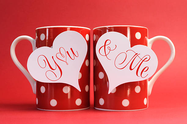 istock You and Me, greeting on red polka dot coffee mugs 467159805