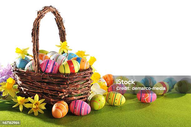 Colorful Easter Eggs Stock Photo - Download Image Now - 2015, Animal Nest, Basket