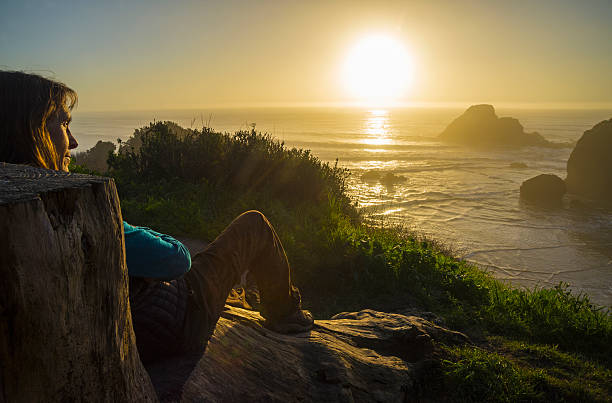 disfruta de una puesta de sol de california. - humboldt county california coastline island fotografías e imágenes de stock