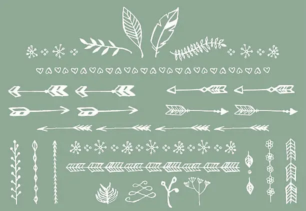 Vector illustration of Hand drawn vintage arrows and other floral elements