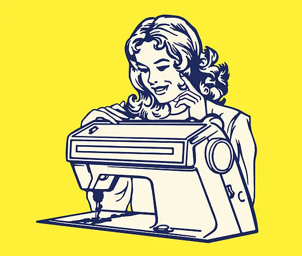 Vector illustration of Woman Using Sewing Machine