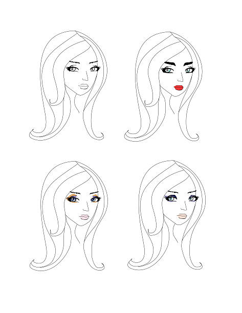 doodle portrait of a girl, different make-up vector art illustration