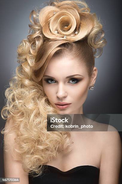 Beautiful Blonde Girl With Hairstyle In The Form Of Roses Stock Photo - Download Image Now