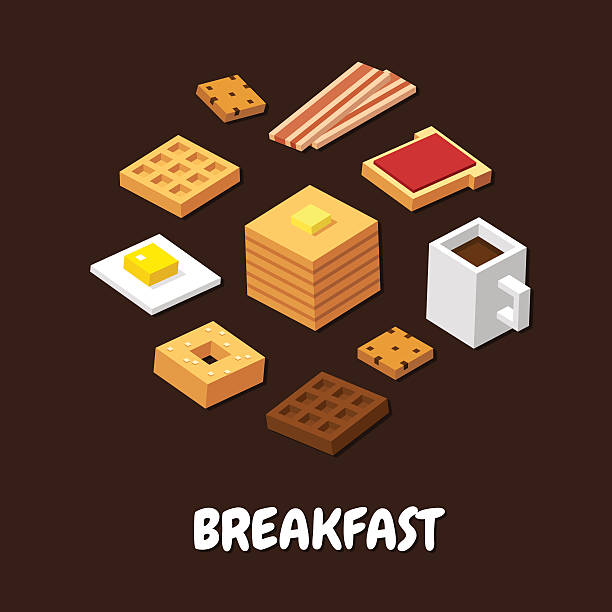 изометрические завтрак продукты объединены в круг - bread waffle bacon toast stock illustrations
