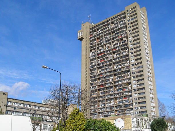 Trellick Tower in London London, UK - March 7, 2008: The Trellick Tower in North Kensington designed by Erno Goldfinger in 1964 is a Grade II listed masterpiece of new brutalist architecture trellick tower stock pictures, royalty-free photos & images
