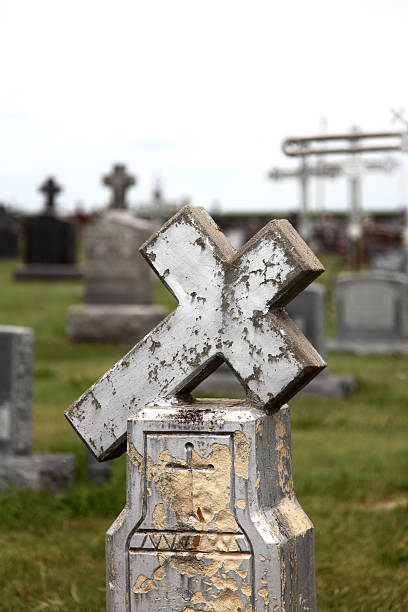istock Old Tombstone with Cross in a Cemetery with Other Mounuments 467177074