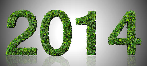 istock Year 2014, date made from green leaves on gradient background. 467177140