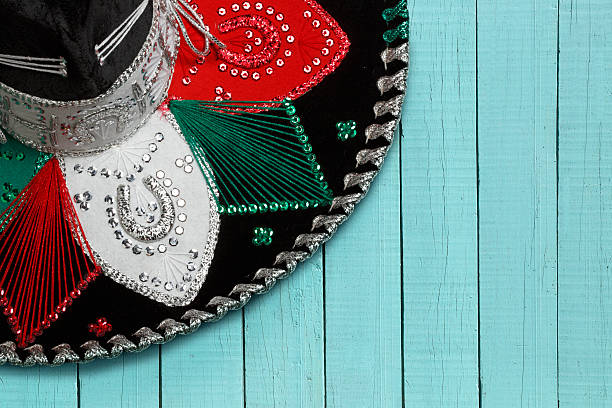 istock Multi Colored Sombrero on Blue Wood Background 467179586