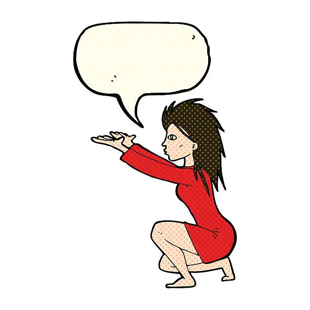 Vector illustration of cartoon womn casting spel with speech bubble