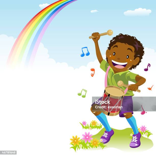 Teenage Boy Playing Marching Snare Drum In Spring Stock Illustration - Download Image Now - Drum - Percussion Instrument, African Ethnicity, Boys