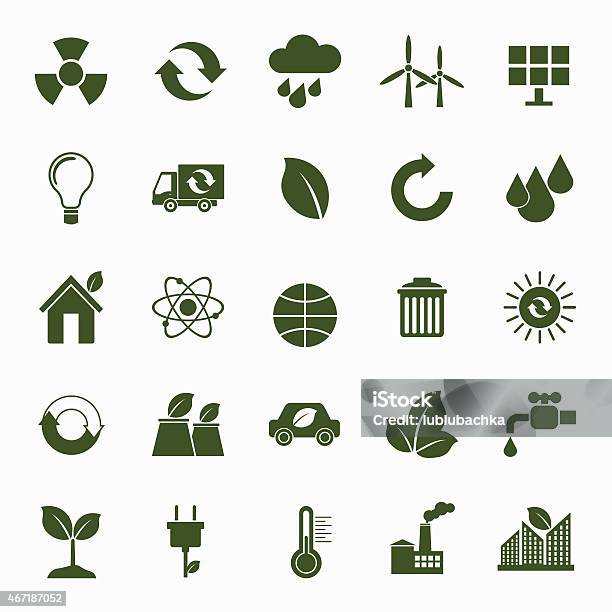 Ecology Environment Green Energy And Pollution Icons Set Stock Illustration - Download Image Now