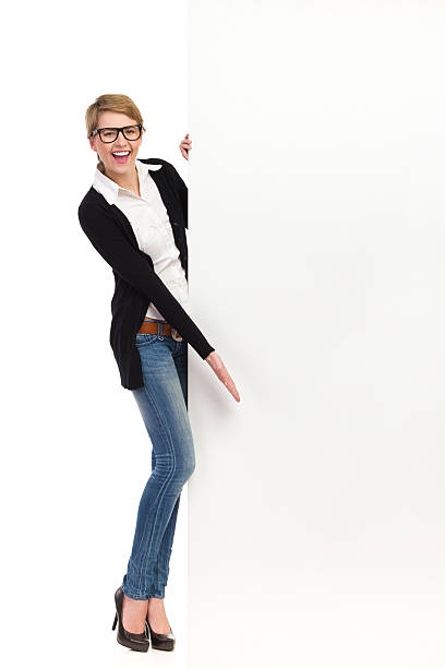 istock Attractive woman with big banner 467187747