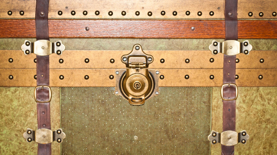 Close up of a vintage storage trunk
