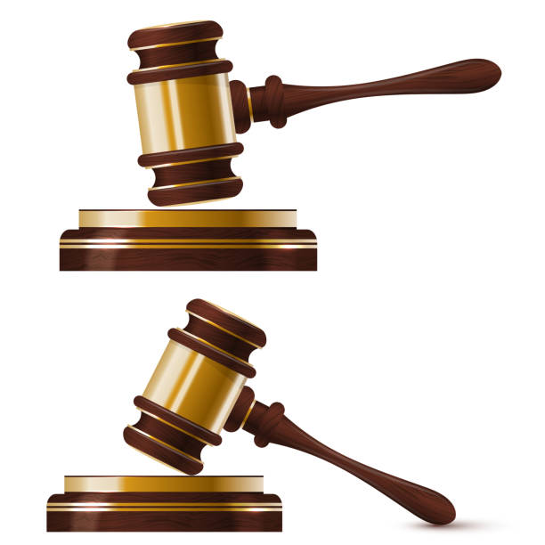 istock Set of two wooden gold hammer the judge. Isolated. 467191950