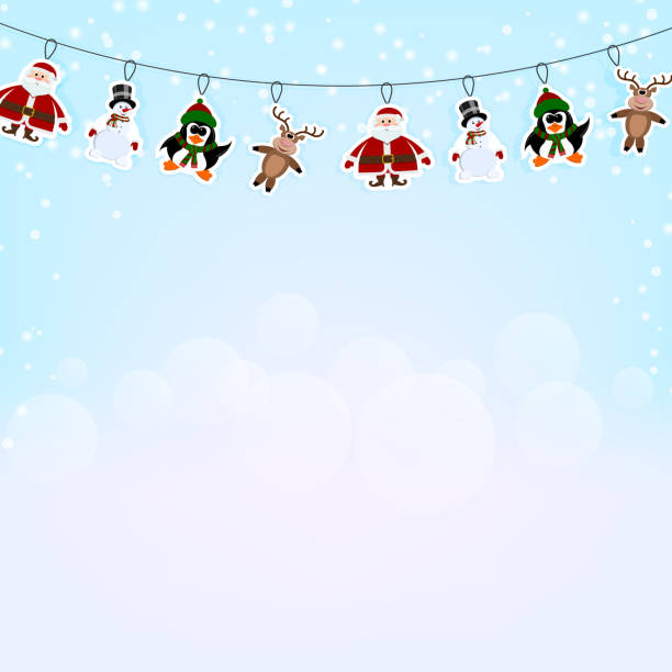 рождество синий фон с гирлянда бумаги северный олень, peng - white background stock illustrations