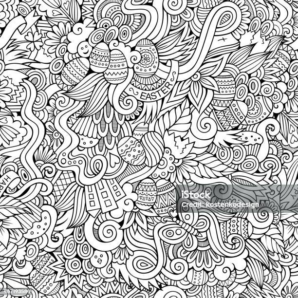 Easter Doodles Vector Seamless Pattern Stock Illustration - Download Image Now - 2015, Abstract, Animal Markings