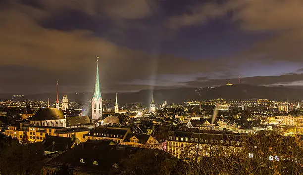 Night view of Zurich city center - Switzerland