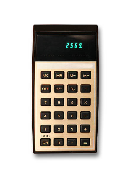 istock Vintage plastic calculator with green numbers isolated on white background 467196482