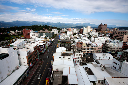 Cityscape, viewed from above, daytime. Hualien, Taiwan