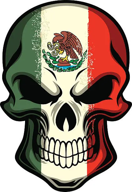 Vector illustration of mexico flag panted on a skull