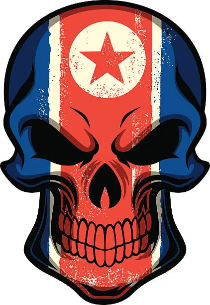 Vector illustration of North korea flag painted on skull