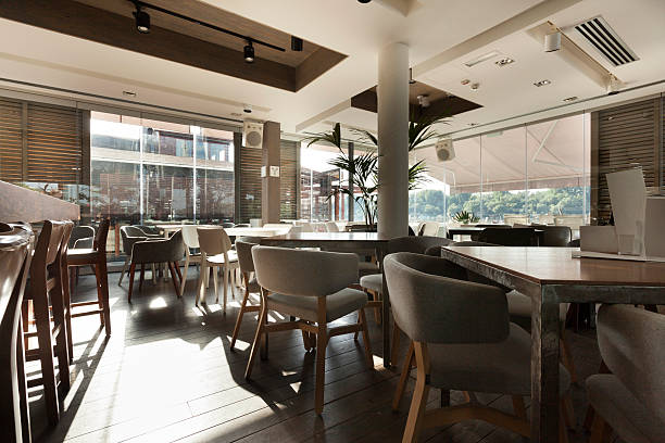 istock Interior of an elegant riverside cafe 467200552