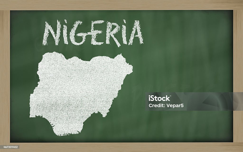 outline map of nigeria on blackboard drawing of nigeria on blackboard, drawn by chalk Map Stock Photo