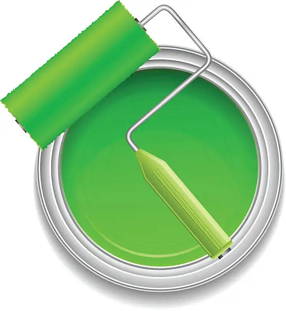 Vector illustration of Green paint with roller brush