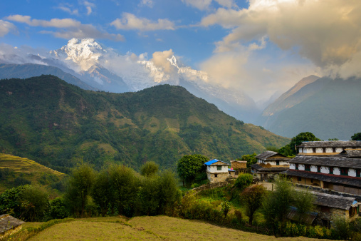 Ghandruk village and the Annapurna South and the Hiunchuli in the background, Nepal