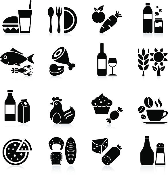 ilustraciones, imágenes clip art, dibujos animados e iconos de stock de alimentos y bebidas: grupo de iconos - symbol vegetable food computer icon