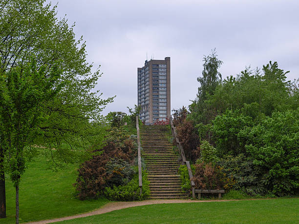 Trellick Tower in London London, UK - May 6, 2010: The Trellick Tower in North Kensington designed by Erno Goldfinger in 1964 is a Grade II listed masterpiece of new brutalist architecture trellick tower stock pictures, royalty-free photos & images