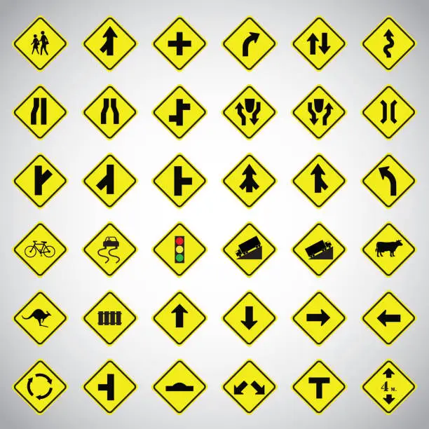 Vector illustration of Warning Traffic Signs vector set on white background.