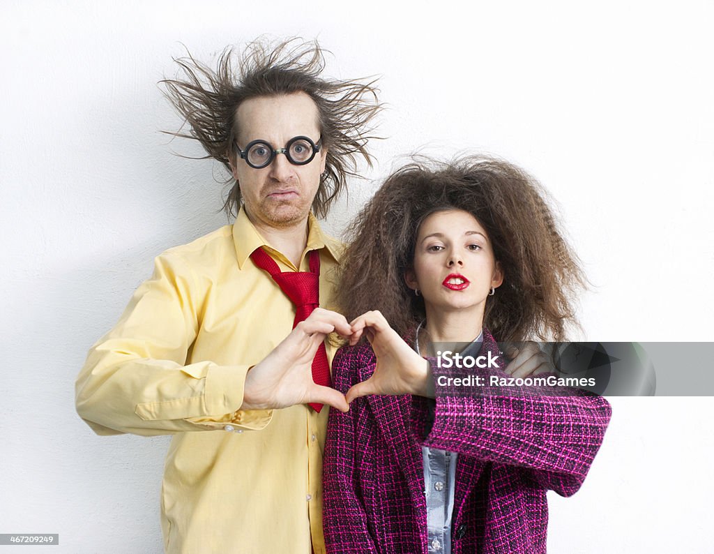 Funny loving couple Bizarre pair of lovers in funny clothes Couple - Relationship Stock Photo