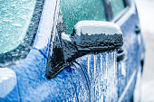 Frozen car side-view mirror
