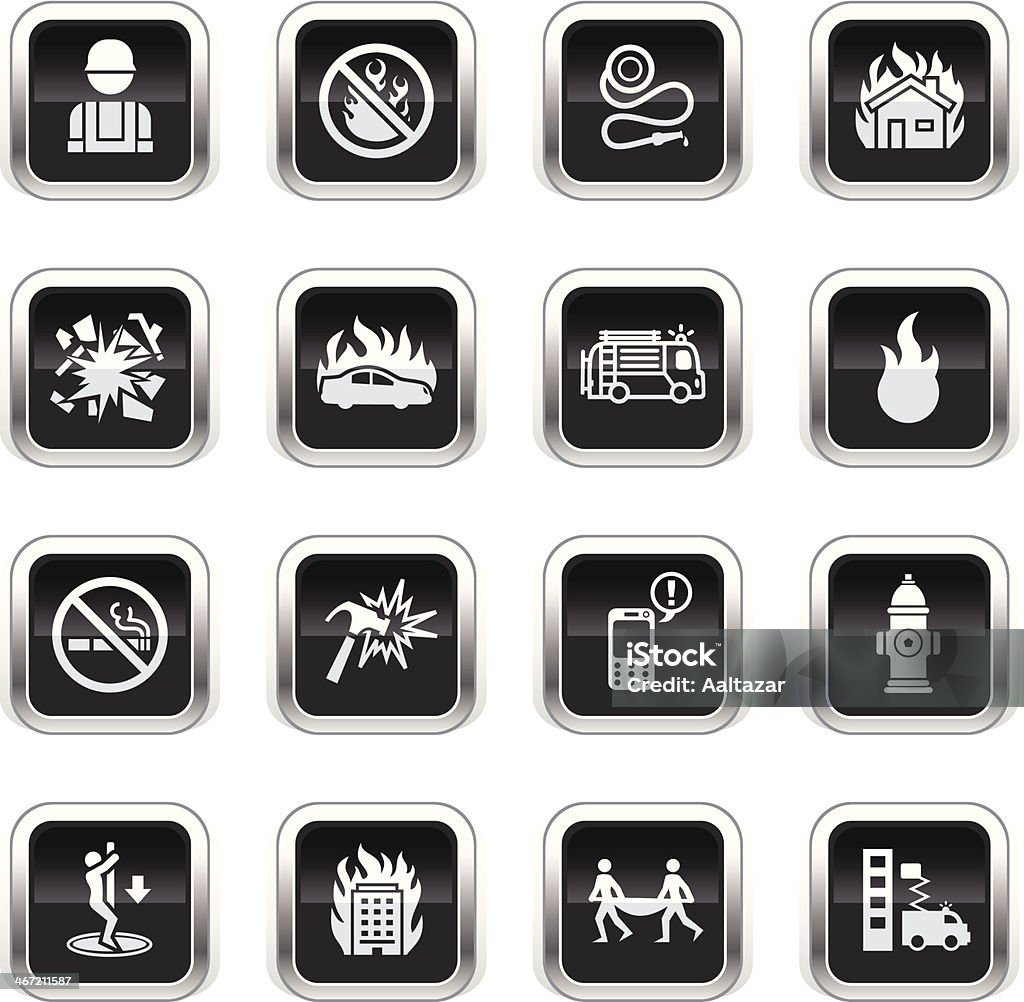 Supergloss iconos negro de bomberos - arte vectorial de Accidentes y desastres libre de derechos