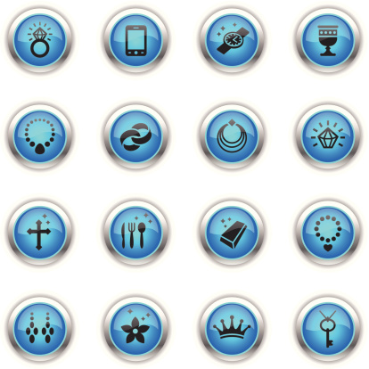 16 icons representing different jewellery  related symbols.