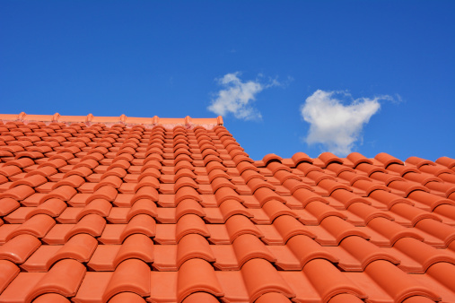 Rojo textura de azulejos de techo photo