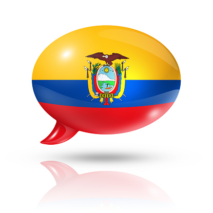 three dimensional Ecuador flag in a speech bubble isolated on white with clipping path