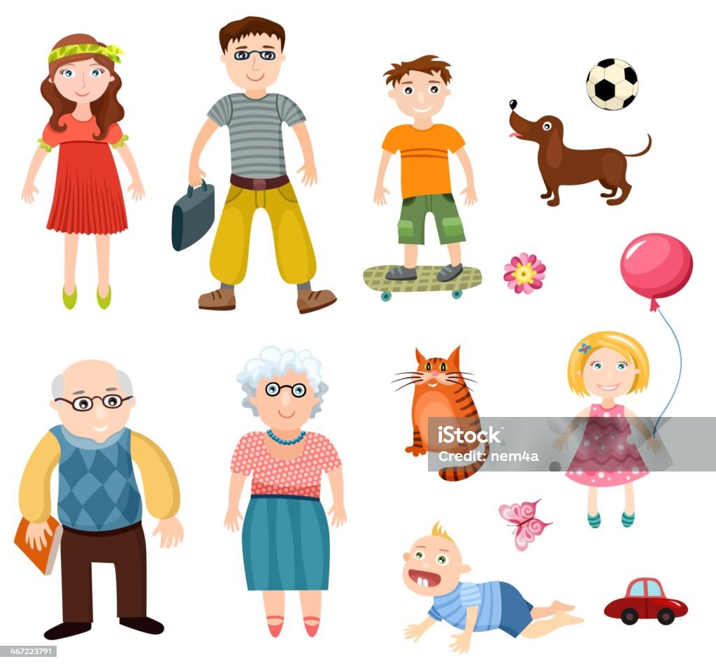 family set illustration of a cute family set Baby - Human Age stock vector